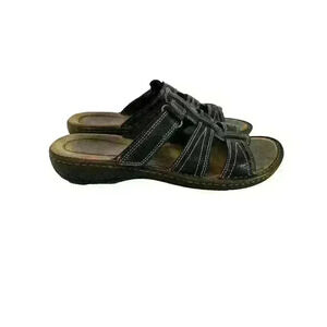 Clarks Artisan Womens Size 7M Black Slide Leather Adjustable Sandals Flat Heel